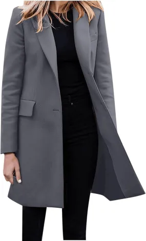 Women Long Blazer Oversize Lapel Long Sleeve Trendy Suit Jackets One Button Loose Fit 2024 Winter Business Dressy Coats