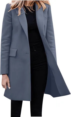 Women Long Blazer Oversize Lapel Long Sleeve Trendy Suit Jackets One Button Loose Fit 2024 Winter Business Dressy Coats