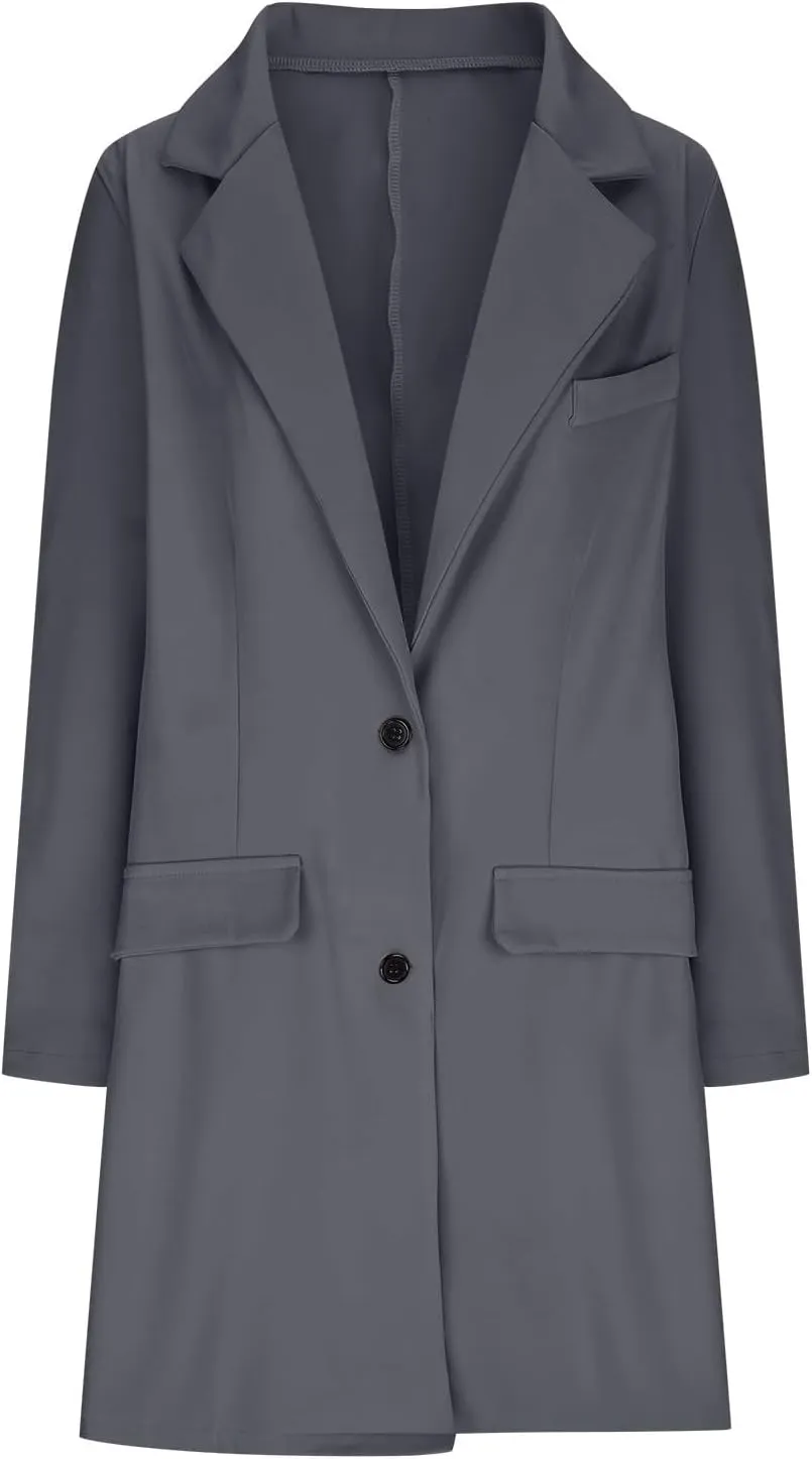 Women Long Blazer Oversize Lapel Long Sleeve Trendy Suit Jackets One Button Loose Fit 2024 Winter Business Dressy Coats