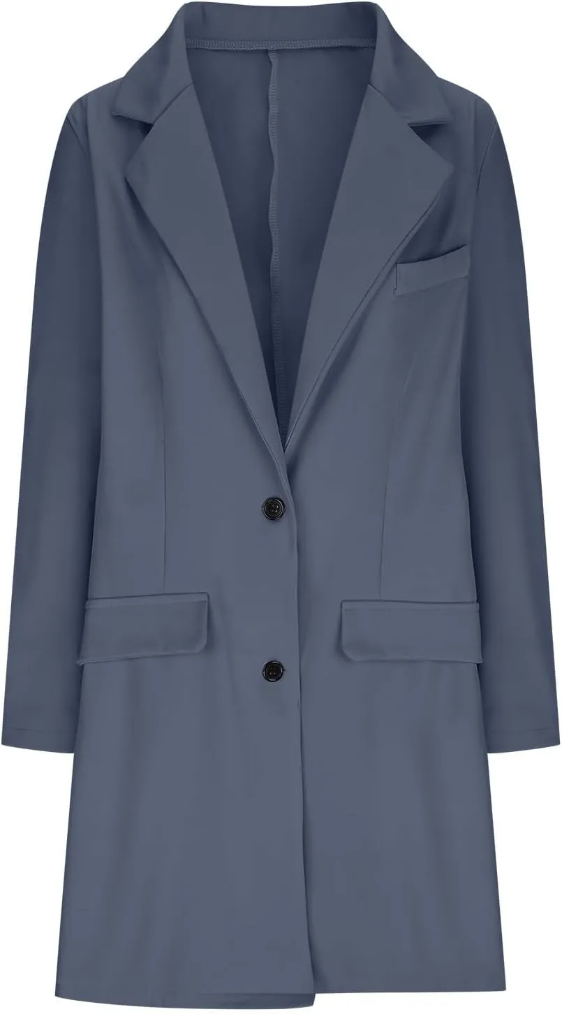 Women Long Blazer Oversize Lapel Long Sleeve Trendy Suit Jackets One Button Loose Fit 2024 Winter Business Dressy Coats