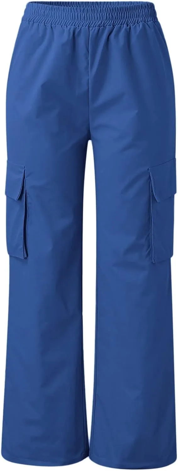 Women's Belt Less High Waisted Wide Leg Trousers Straight Leg Relaxed Style Casual Pants Ladies Slim Fit Cargo