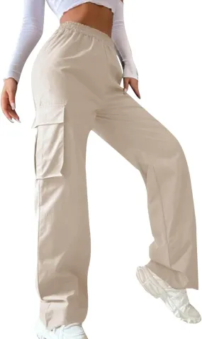 Women's Belt Less High Waisted Wide Leg Trousers Straight Leg Relaxed Style Trousers Casual Trousers Yoga Work