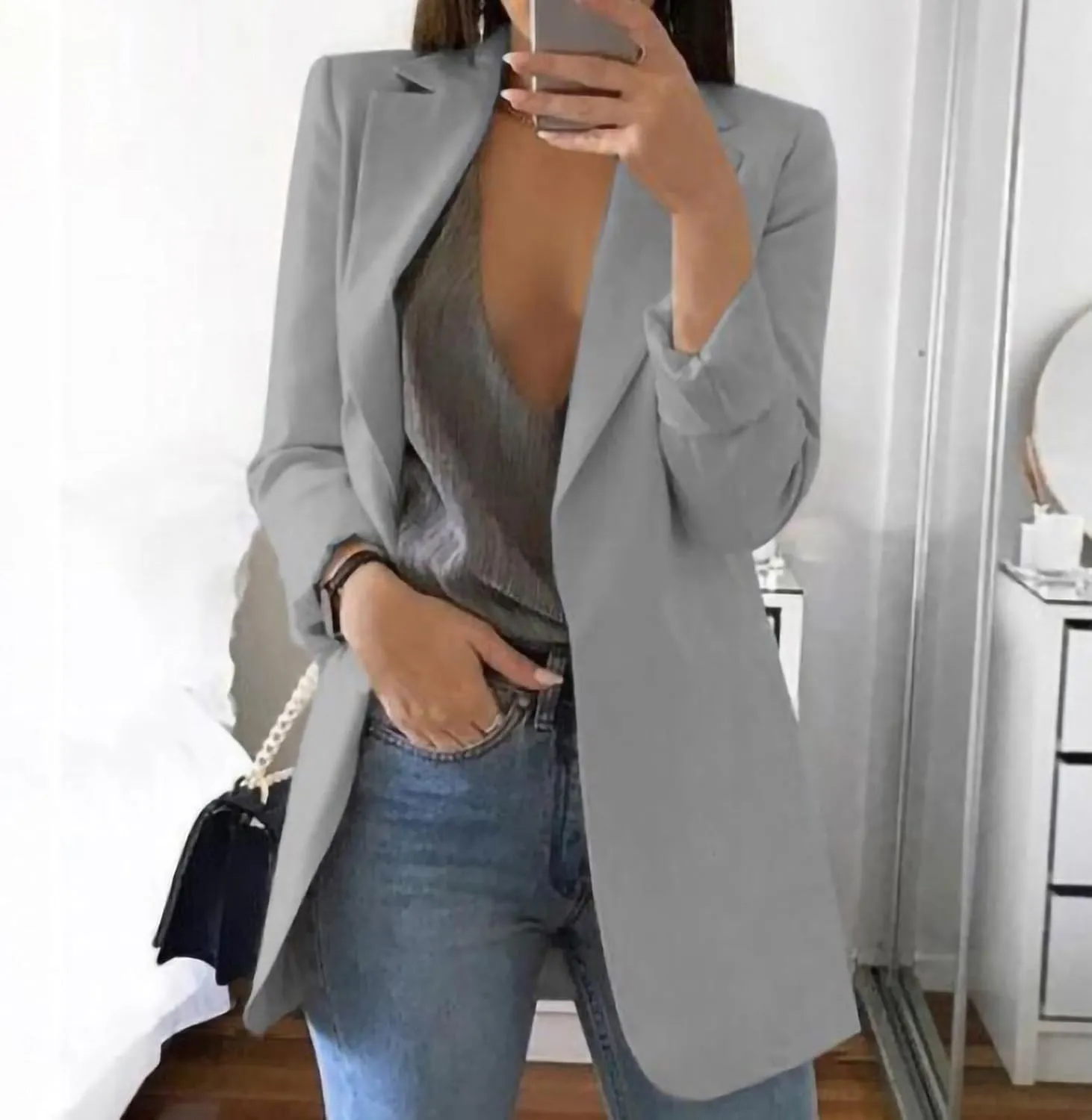 Womens Blazers for Work Casual Open Front Long Sleeve Jackets Solid Color Work Office Blazer Business Outfits