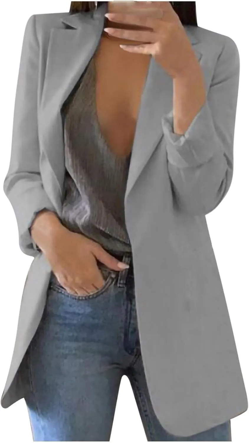 Womens Blazers for Work Casual Open Front Long Sleeve Jackets Solid Color Work Office Blazer Business Outfits