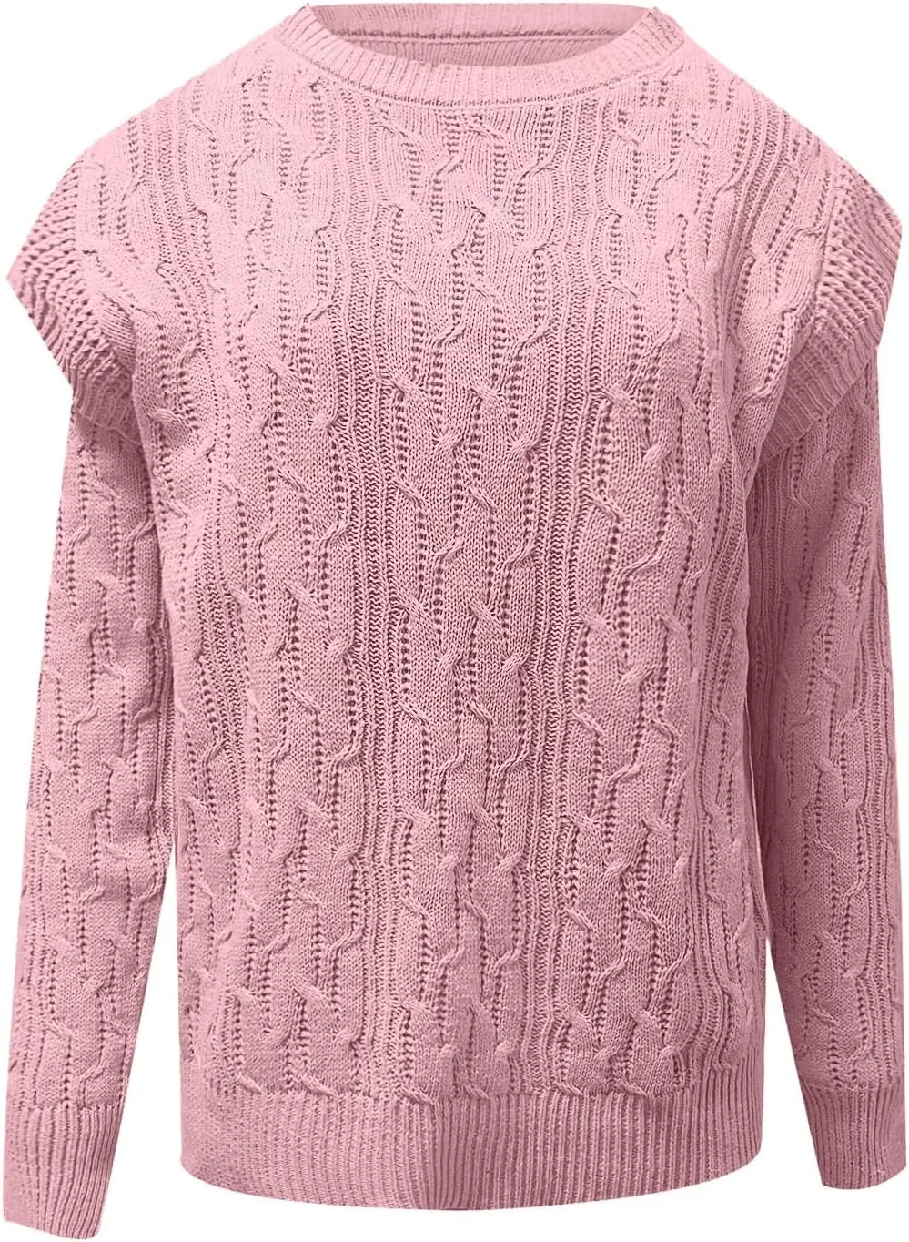 Womens Cable Knit Sweaters Fashion Crewneck Long Sleeve Chunky Jumper Tops Soft Cute Loose Casual Fall Pullover Shirt