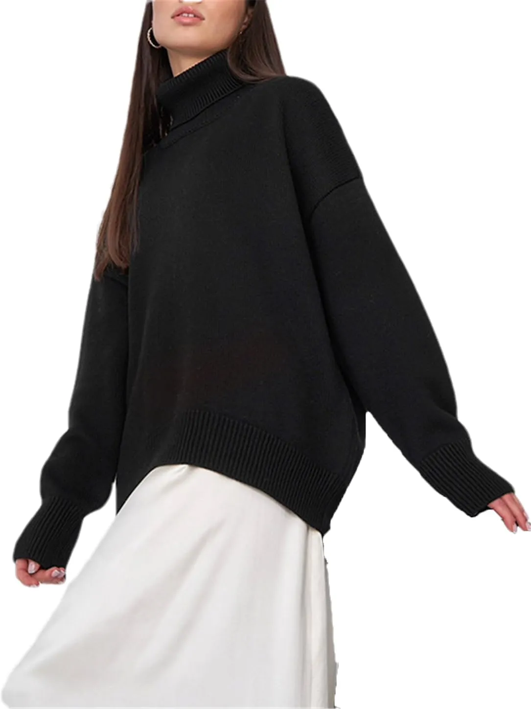 Women's Casual Turtleneck Oversize Sweater Soft Thick Warm Knitted Basic Pullover Sweaters