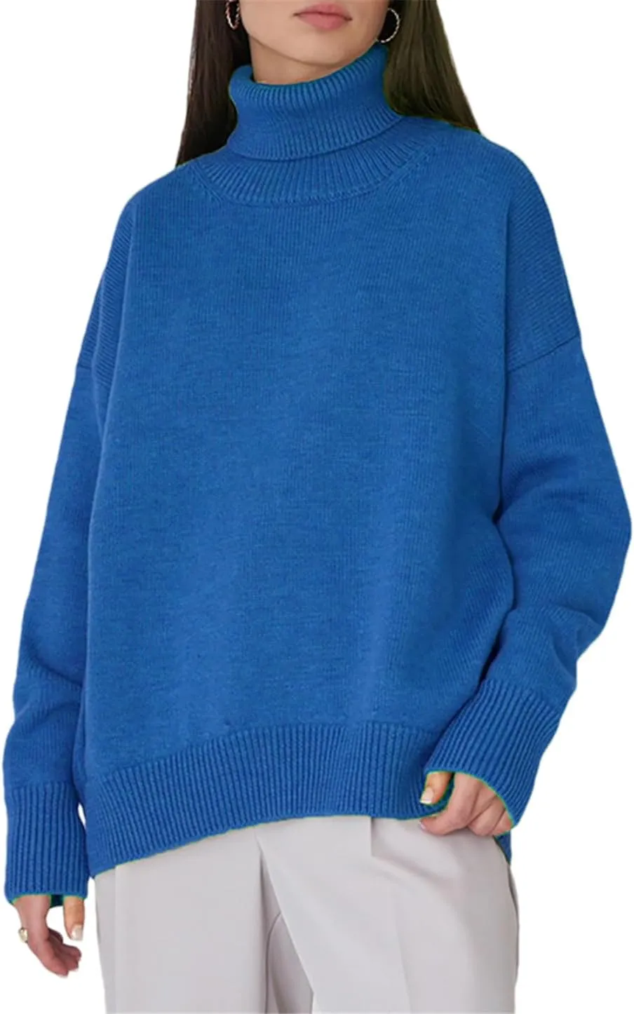 Women's Casual Turtleneck Oversize Sweater Soft Thick Warm Knitted Basic Pullover Sweaters