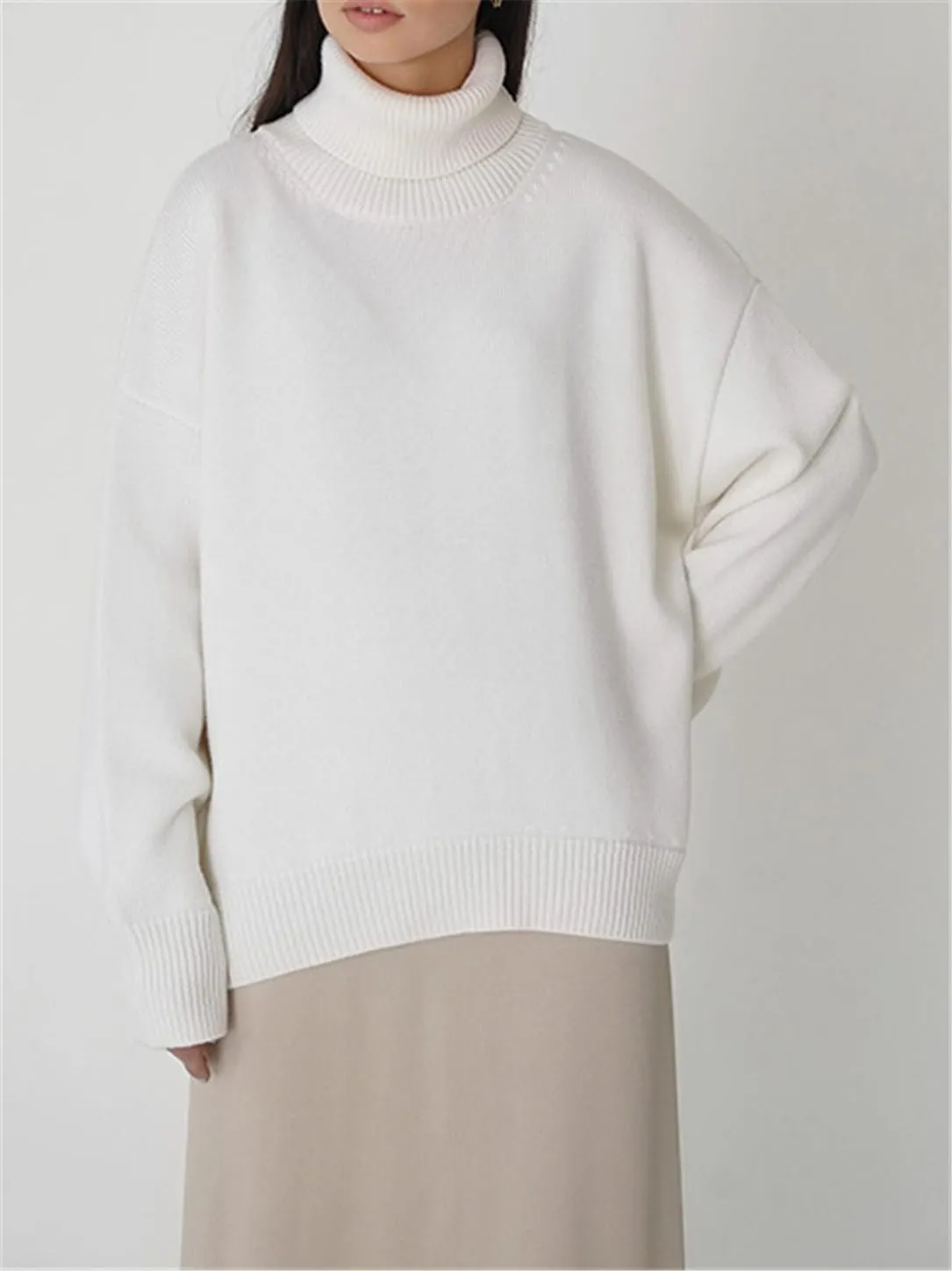 Women's Casual Turtleneck Oversize Sweater Soft Thick Warm Knitted Basic Pullover Sweaters