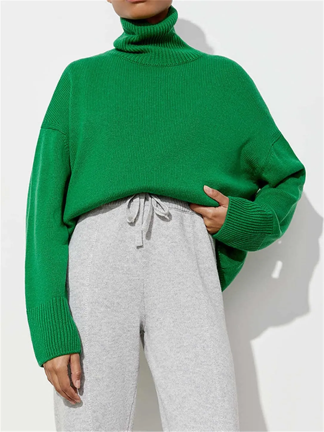 Women's Casual Turtleneck Oversize Sweater Soft Thick Warm Knitted Basic Pullover Sweaters
