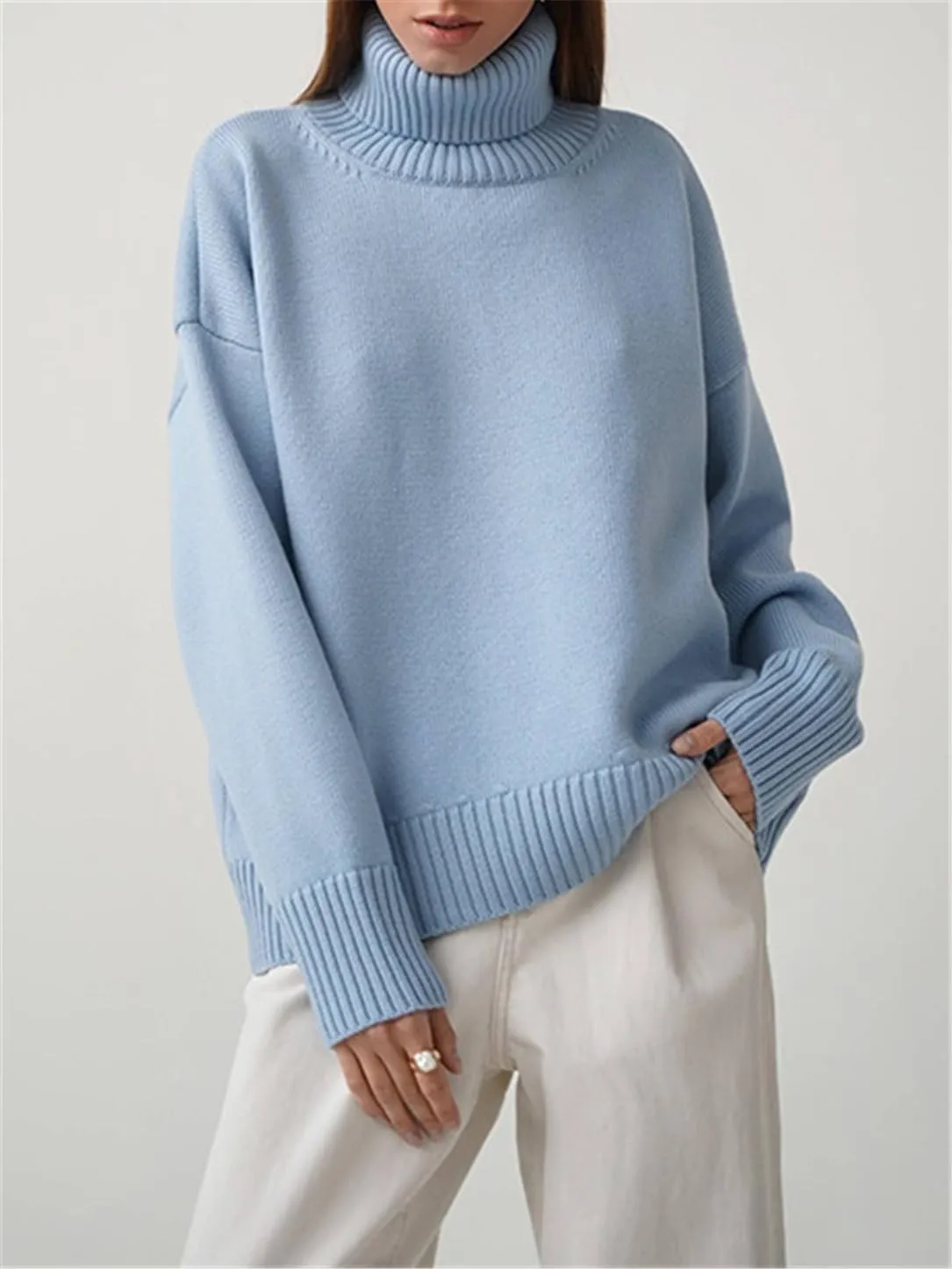 Women's Casual Turtleneck Oversize Sweater Soft Thick Warm Knitted Basic Pullover Sweaters