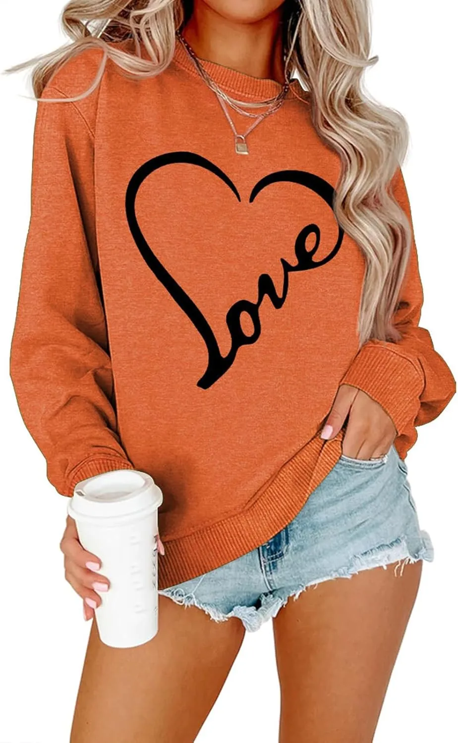 Womens Crewneck Sweatshirts Valentine's Day Sweatshirt Love Graphic Print Shirt Casual Heart Long Sleeve Pullover Tops