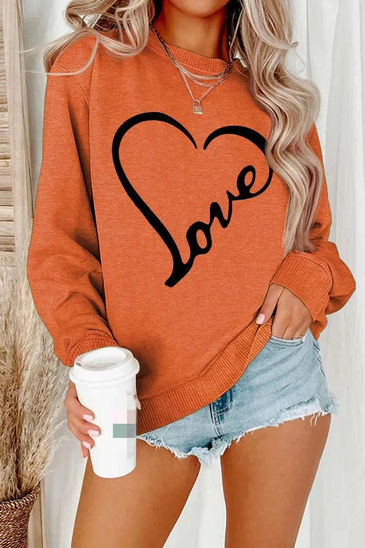 Womens Crewneck Sweatshirts Valentine's Day Sweatshirt Love Graphic Print Shirt Casual Heart Long Sleeve Pullover Tops