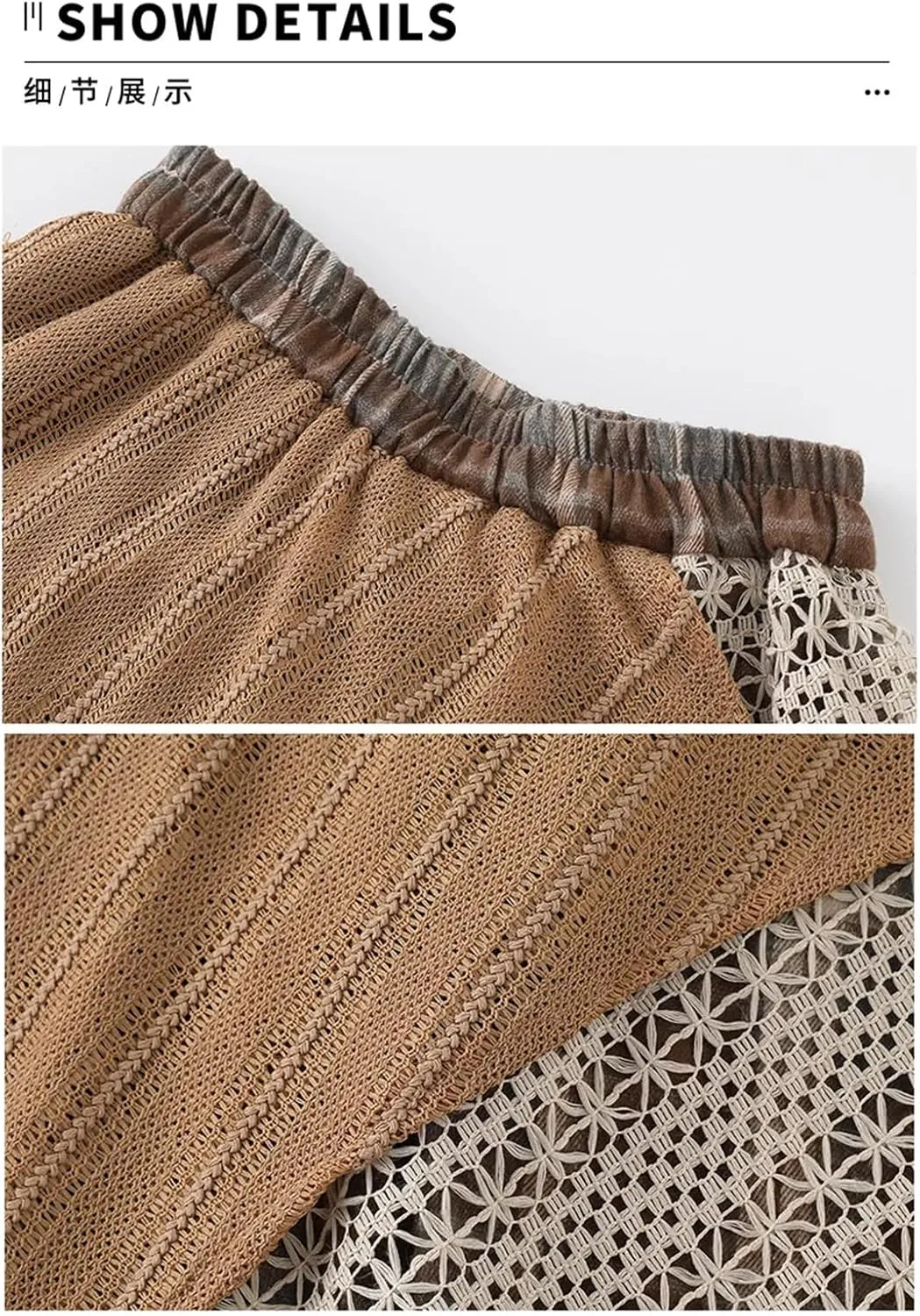 Women's High Waist Splice Maxi Skirts Block Plaid Cotton Winter Style Irregular Vintage Skirts