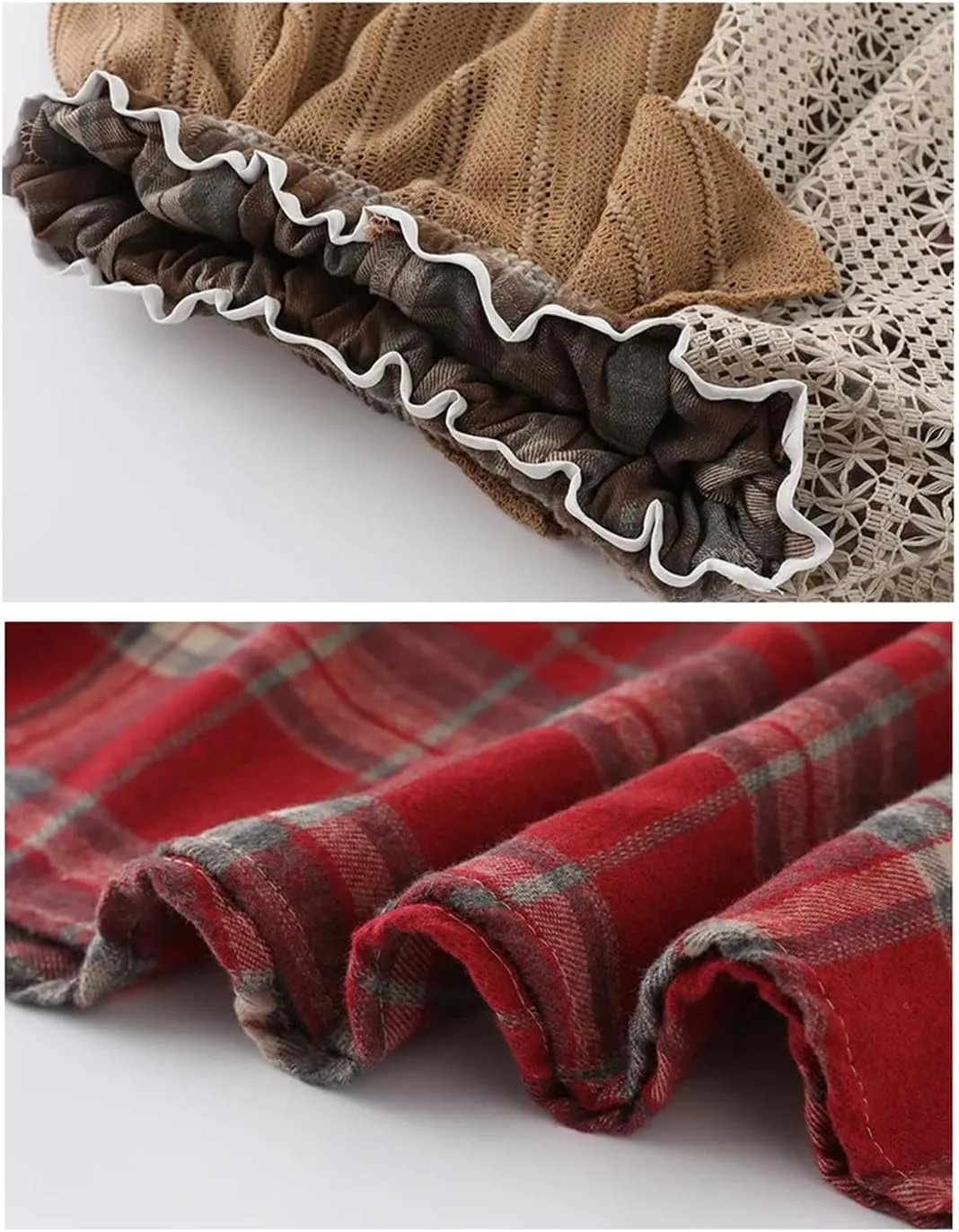 Women's High Waist Splice Maxi Skirts Block Plaid Cotton Winter Style Irregular Vintage Skirts