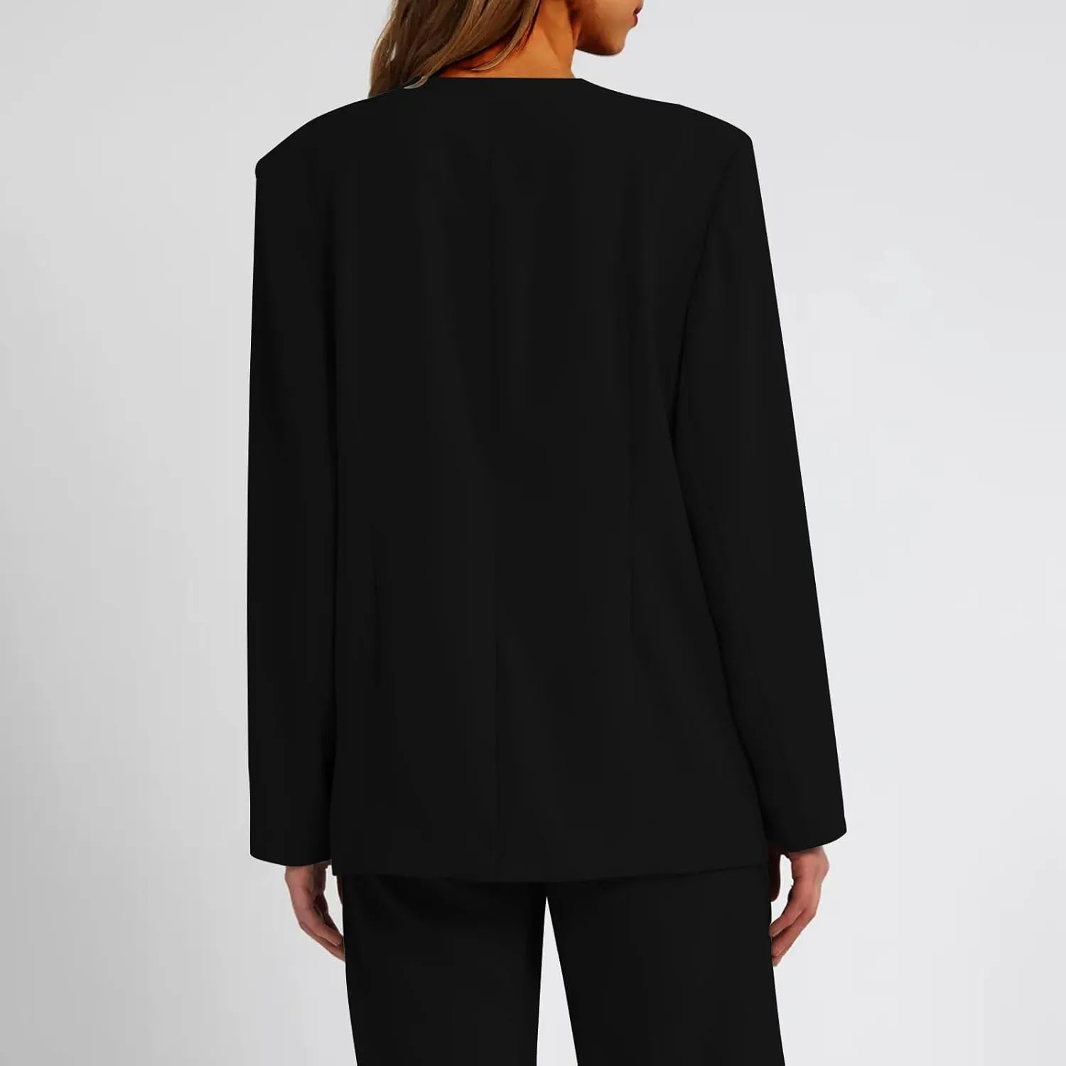Women's Open Front Cardigan Jacket Work Office Blazer Long Sleeve Boyfriend Streetwear Jackets with Padd Shoulder