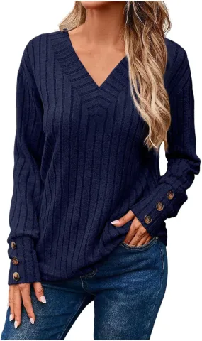 Womens Soft Long Sleeve V Neck Shirts Knitted Pullover Tunics Tops Casual Fall Lightweight Cozy Sweaters 2024