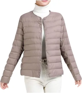 Women's Solid Color Lightweight Down Jacket Round Neck Short Jacket Long Sleeved Puffer Jacket Duck Winter caots