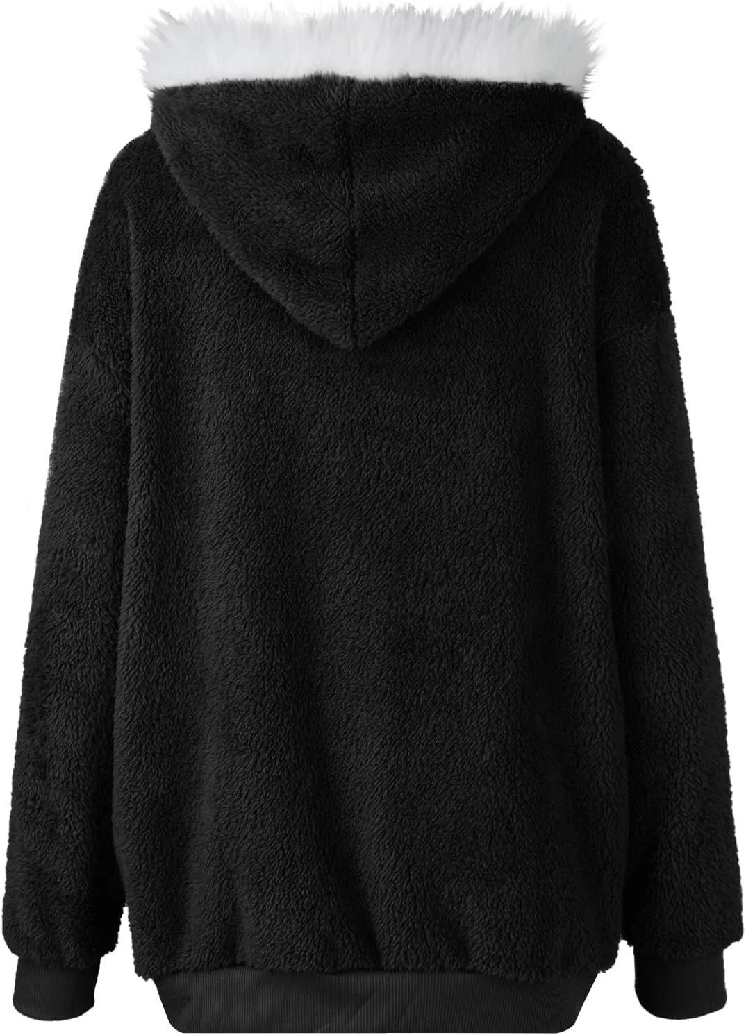 Womens Winter Coats Plus Size Full Zip Sherpa Jacket Baggy Drawstring Hooded Coat Comfy Soft Warm Jackets w/Pockets
