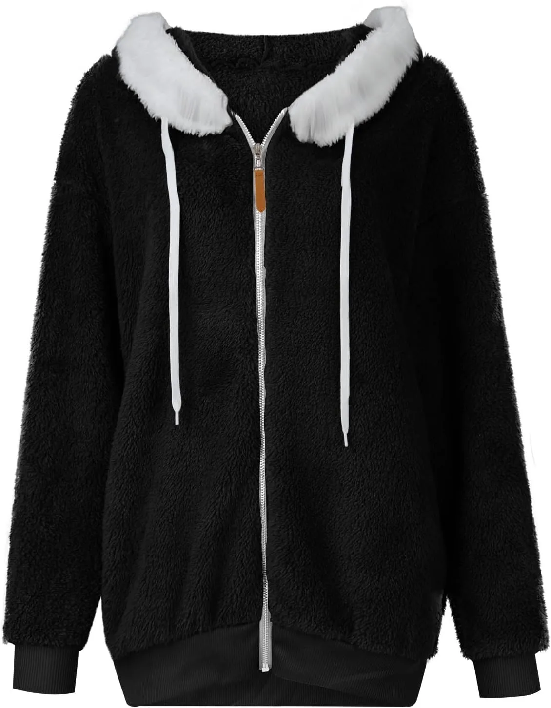 Womens Winter Coats Plus Size Full Zip Sherpa Jacket Baggy Drawstring Hooded Coat Comfy Soft Warm Jackets w/Pockets