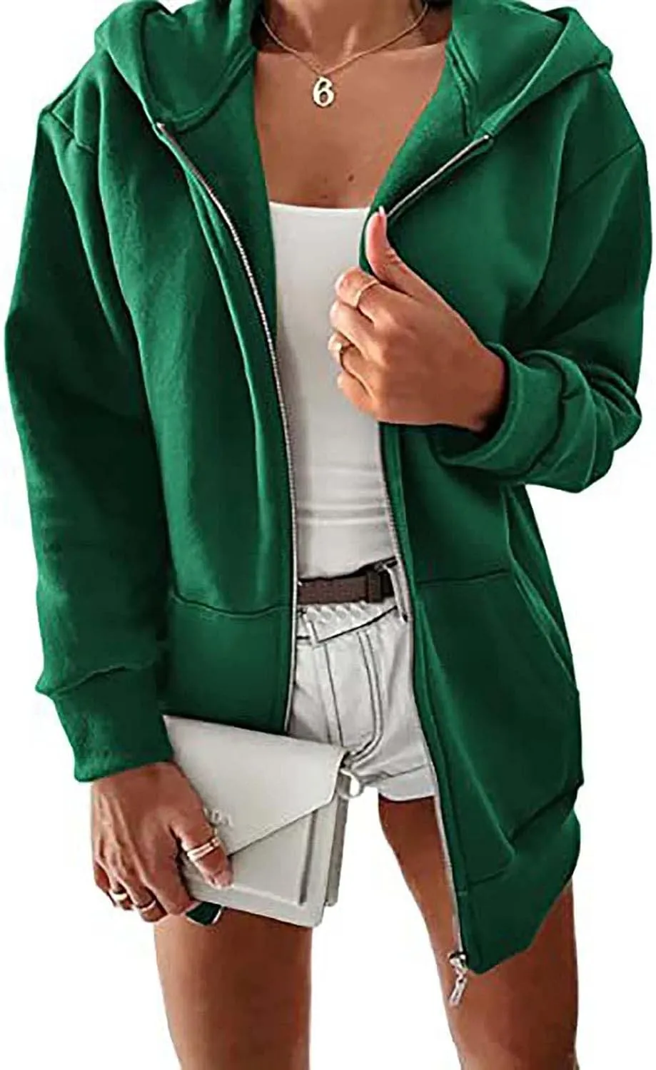 Womens Zip Up Hoodies Long Sleeve Fall Oversized Sweatshirts Fleece Y2K Jacket with Pockets Long Fleece Jacket Coat