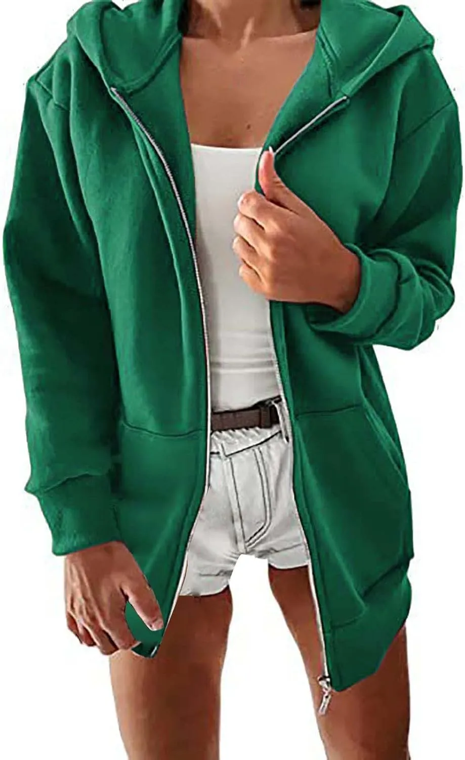 Womens Zip Up Hoodies Long Sleeve Fall Oversized Sweatshirts Fleece Y2K Jacket with Pockets Long Fleece Jacket Coat