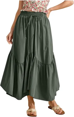Xiaojmake Women Flowy Midi Skirt Summer Pleated High Waisted A Line Tiered Beach Maxi Skirts High Waist Boho Long Skirt