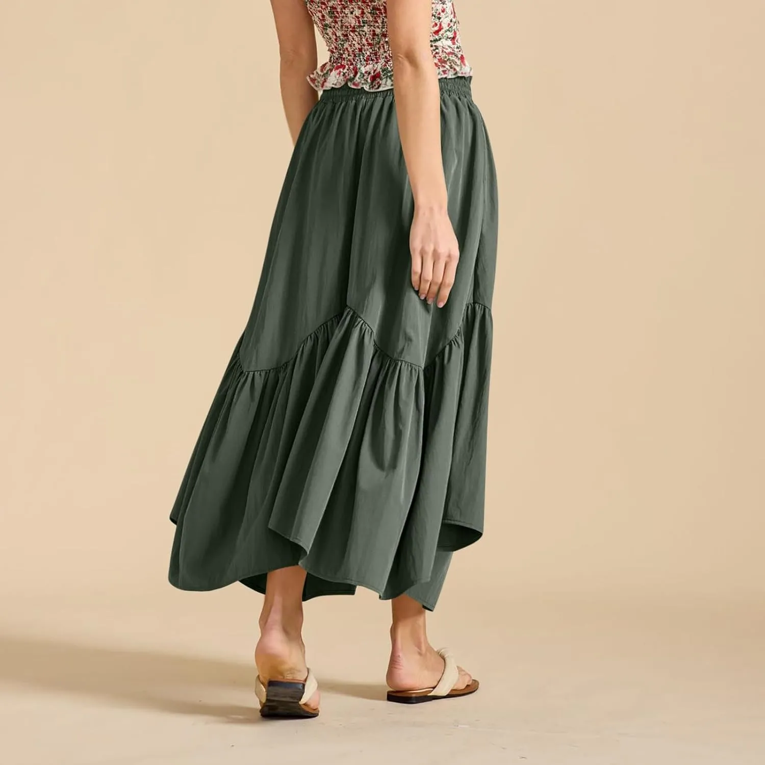 Xiaojmake Women Flowy Midi Skirt Summer Pleated High Waisted A Line Tiered Beach Maxi Skirts High Waist Boho Long Skirt
