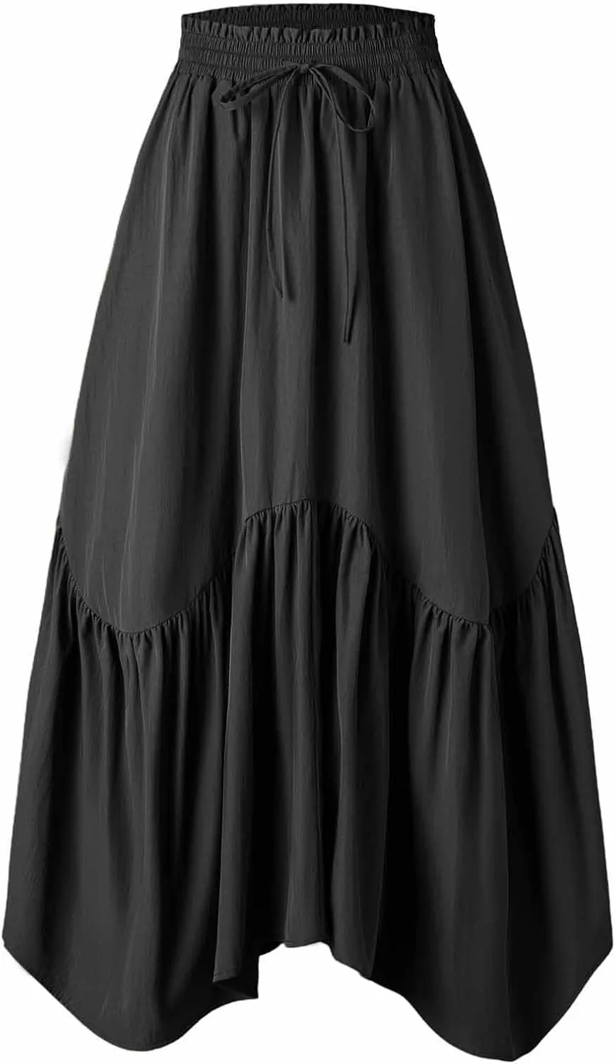 Xiaojmake Women Flowy Midi Skirt Summer Pleated High Waisted A Line Tiered Beach Maxi Skirts High Waist Boho Long Skirt