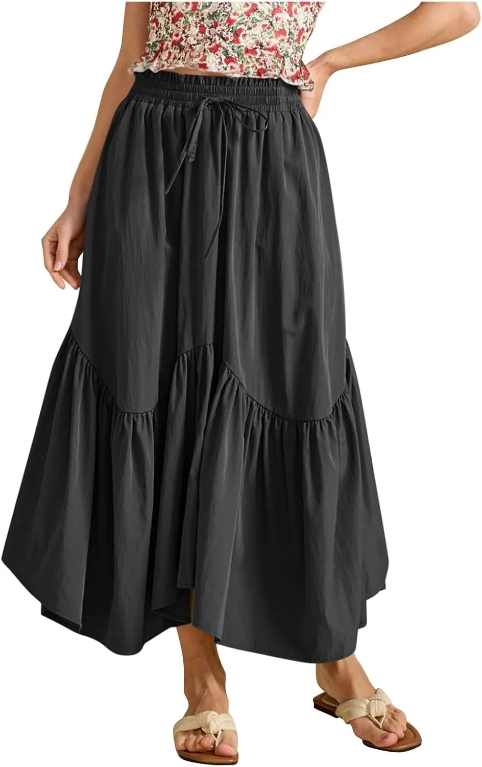 Xiaojmake Women Flowy Midi Skirt Summer Pleated High Waisted A Line Tiered Beach Maxi Skirts High Waist Boho Long Skirt