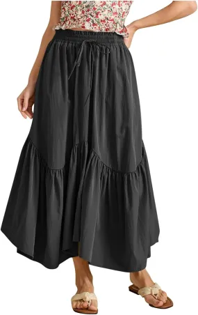 Xiaojmake Women Flowy Midi Skirt Summer Pleated High Waisted A Line Tiered Beach Maxi Skirts High Waist Boho Long Skirt