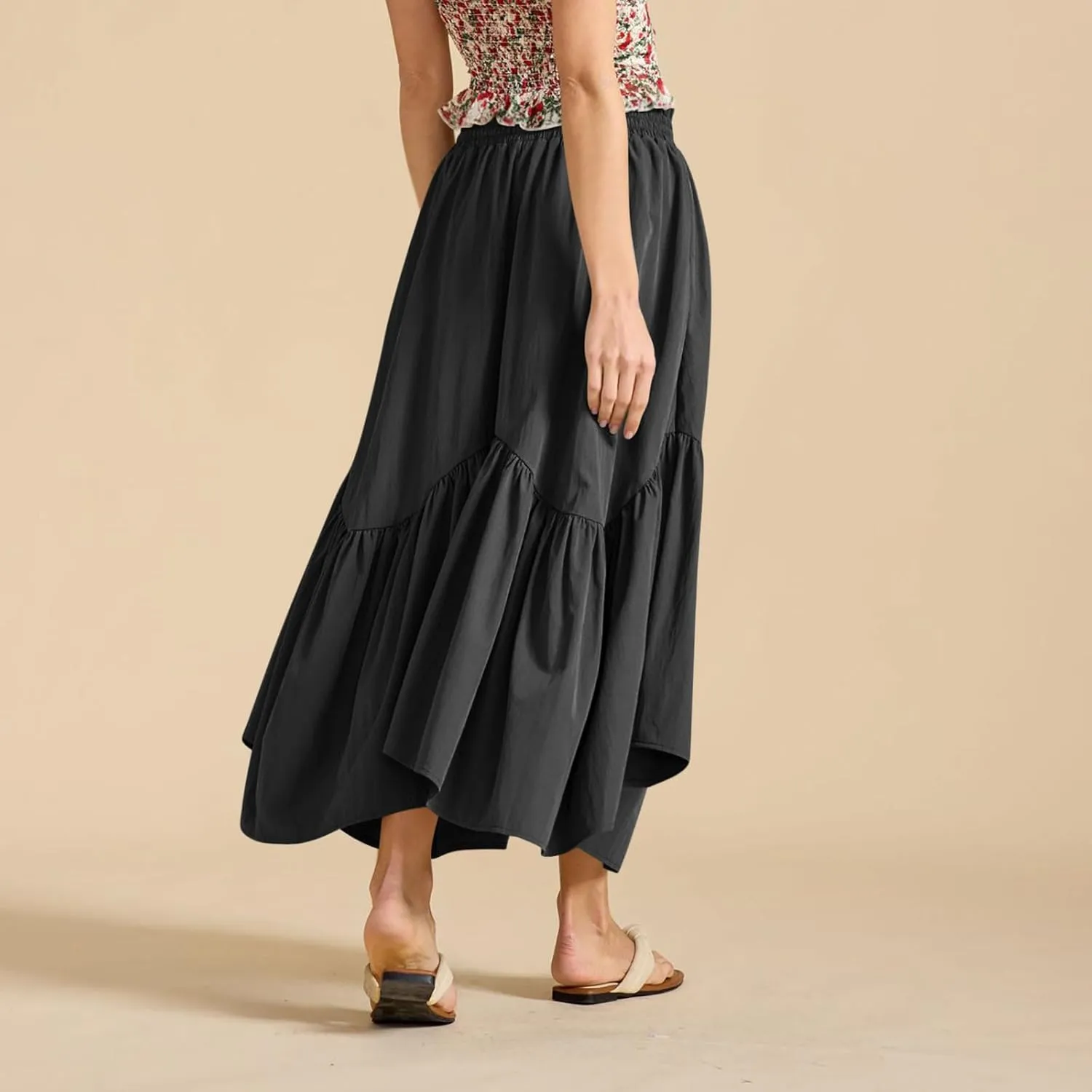 Xiaojmake Women Flowy Midi Skirt Summer Pleated High Waisted A Line Tiered Beach Maxi Skirts High Waist Boho Long Skirt