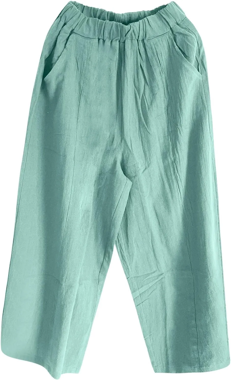 YOLAI Women Cotton Linen Pants Elastic Waist Harem Pants Summer Casual Lightweight Comfort Trouser with Pockets (Green, M)