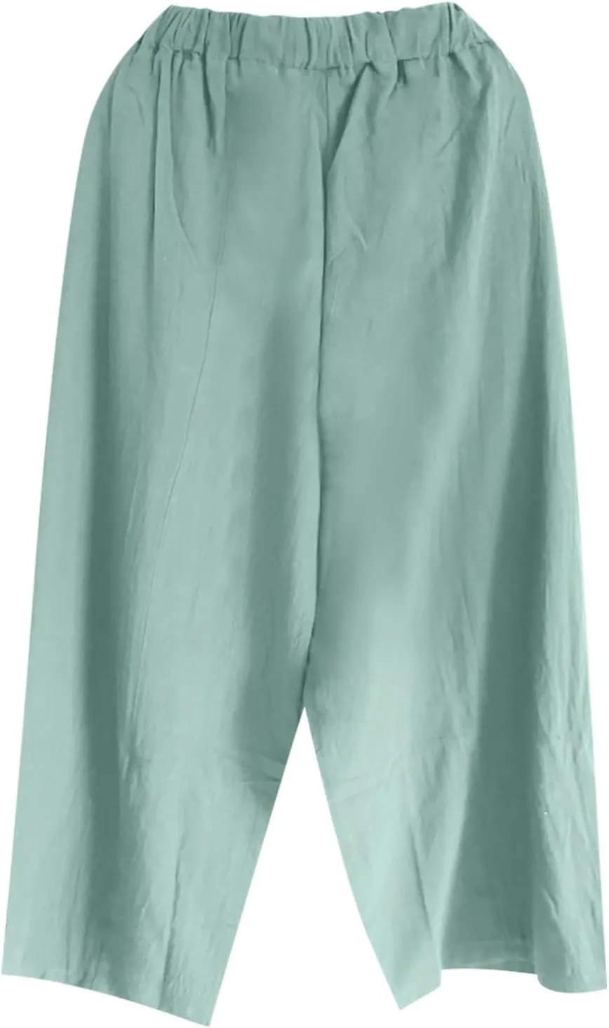 YOLAI Women Cotton Linen Pants Elastic Waist Harem Pants Summer Casual Lightweight Comfort Trouser with Pockets (Green, M)