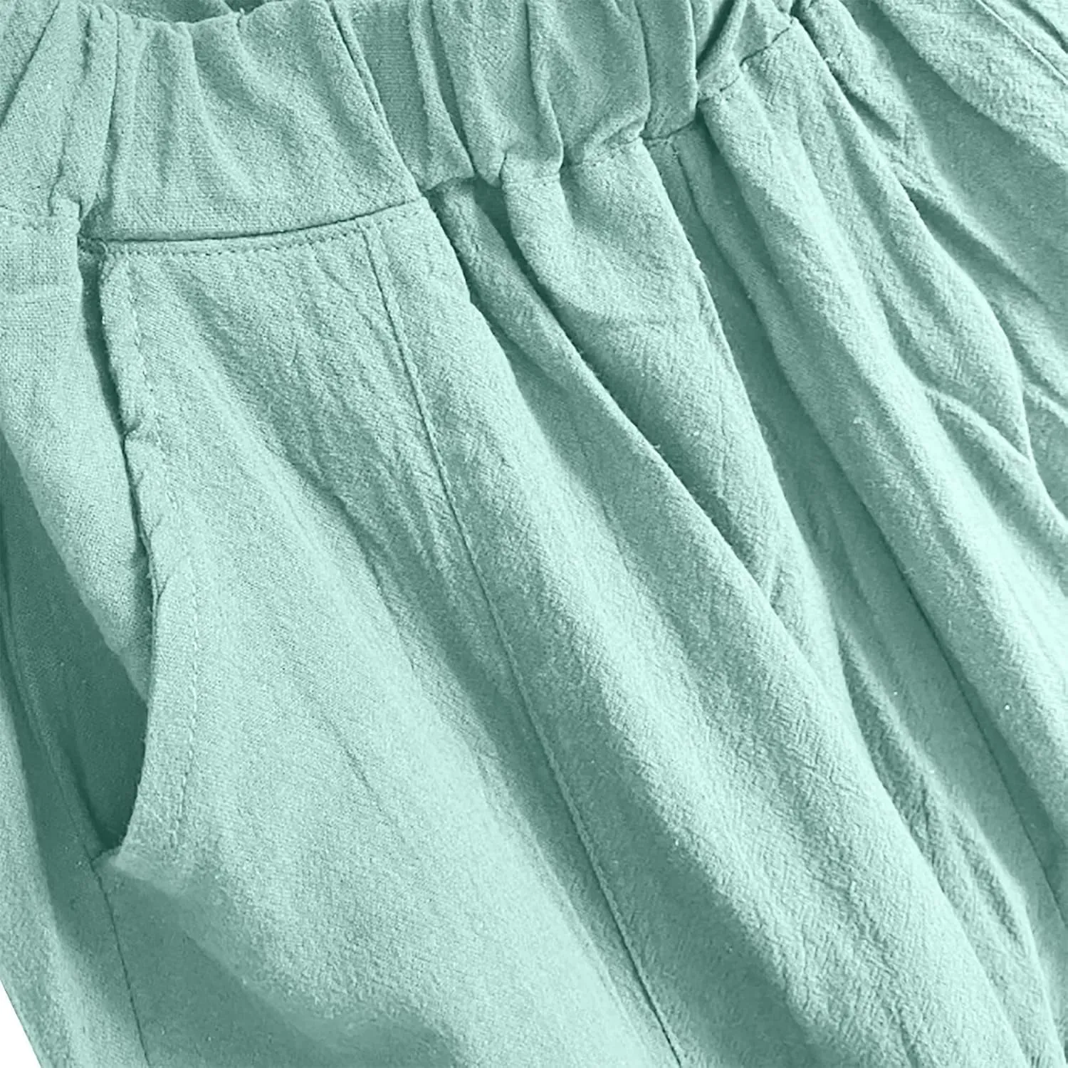YOLAI Women Cotton Linen Pants Elastic Waist Harem Pants Summer Casual Lightweight Comfort Trouser with Pockets (Green, M)